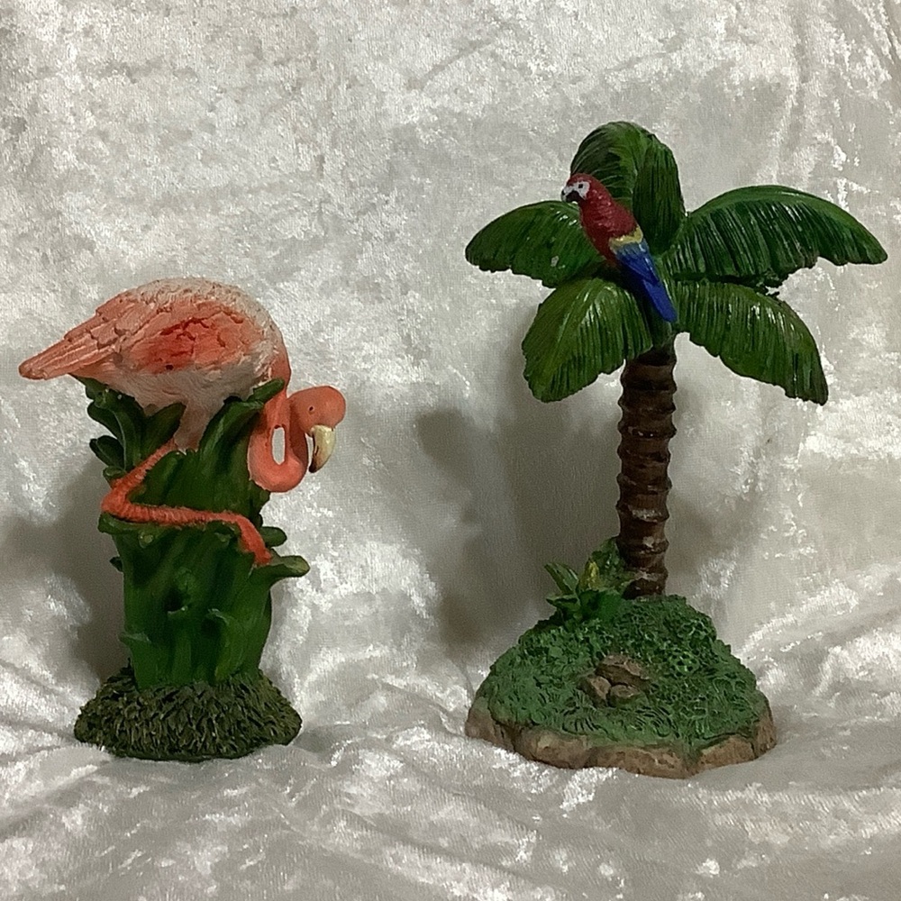 Tropical Flamingo and Parrot Figurine Set